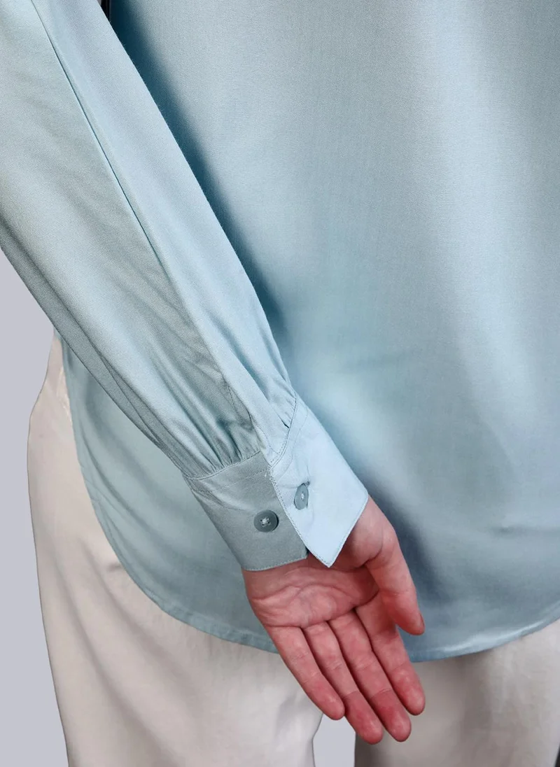 Urbano Fashion  Urbano Fashion Women's Light Sky Blue Modal Viscose Full Sleeve Regular Fit Casual Solid Shirt with Mandarin Collar for Women | Best Price UAE
